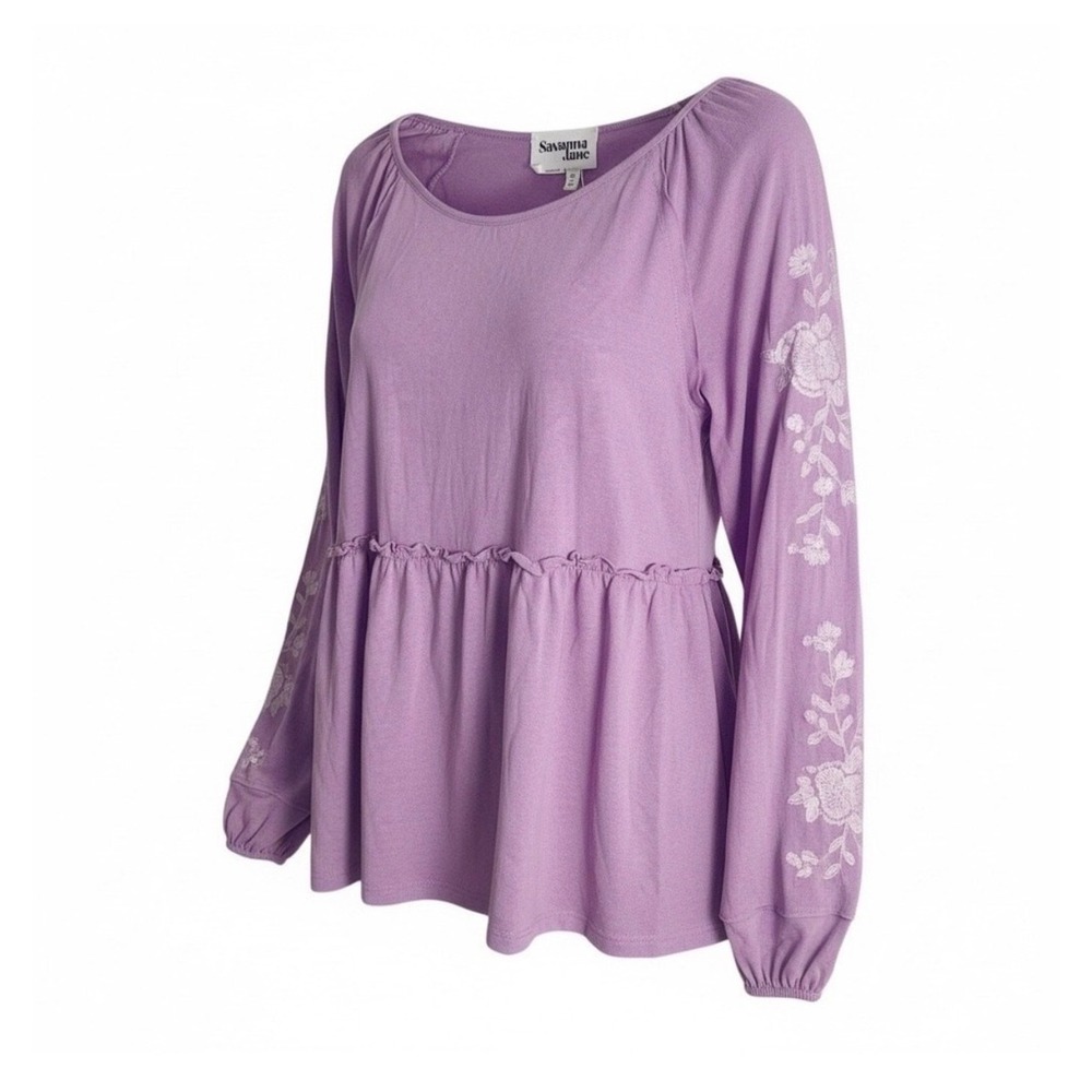 Savanna Jane Blouse Womens Large Purple Floral Embroidered Babydoll Boho TL681-1